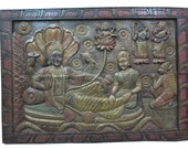 Vedas Interior Decor Lord Vishnu and Goddess Laxmi Hand Carved Door Panel India