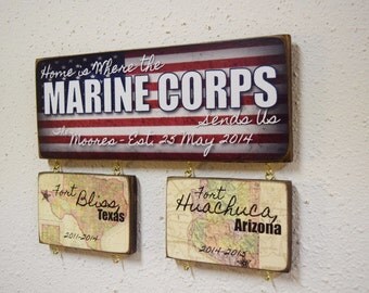 US Marines Sign, Marine Corps Sign, Marine Wedding, Home is where the Marine Corps Sends Us, USMC License number 41421