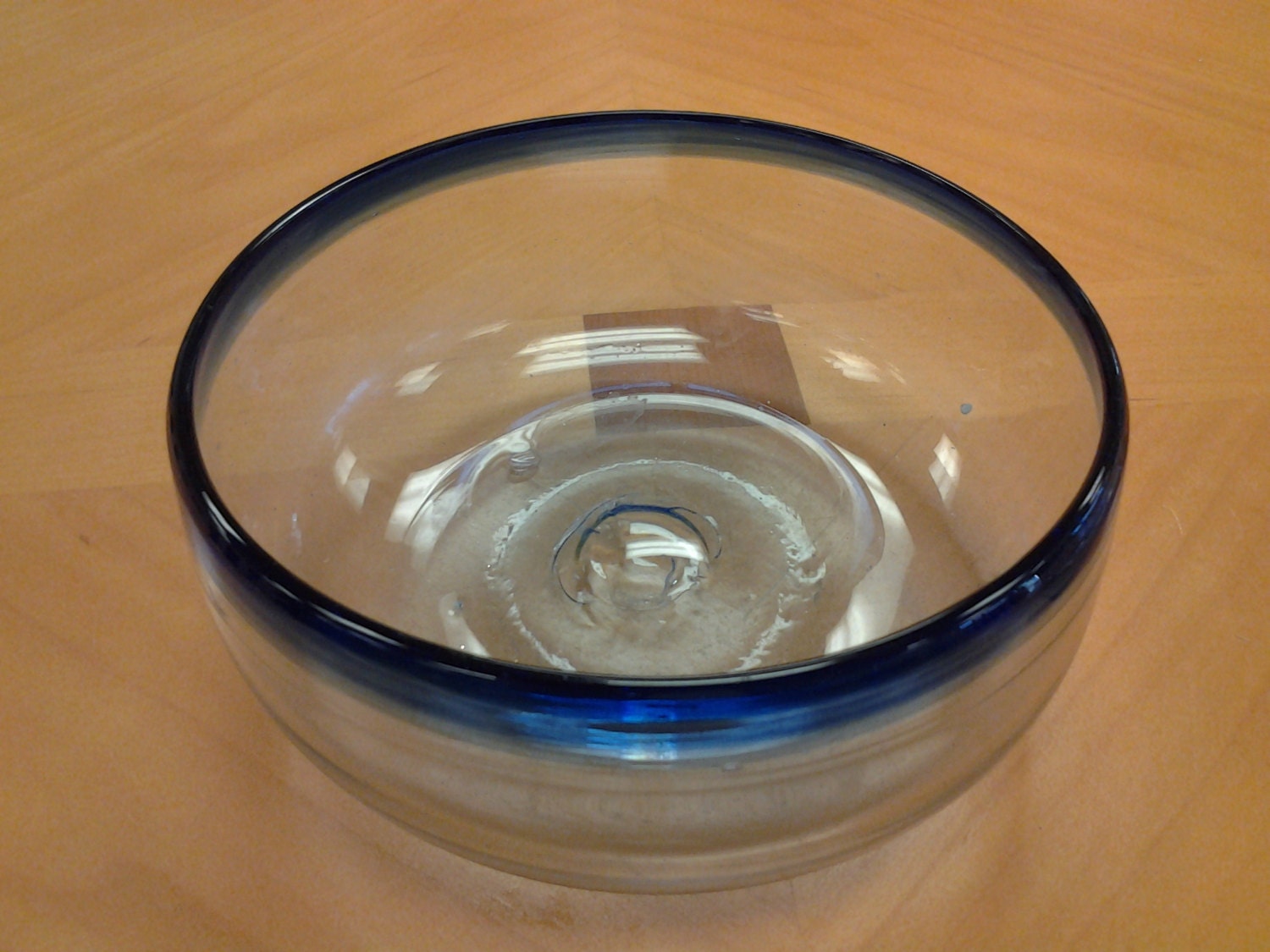 Hand Blown Blue Rim Mexican Glass Salad Bowl