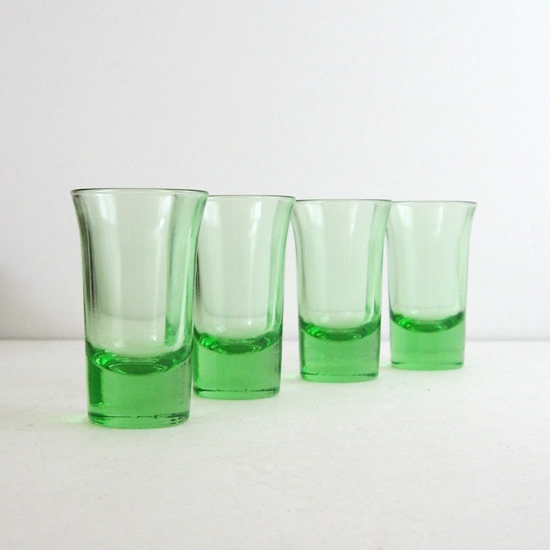 Vintage Green Depression Shot Glasses Set of 4 Glasses