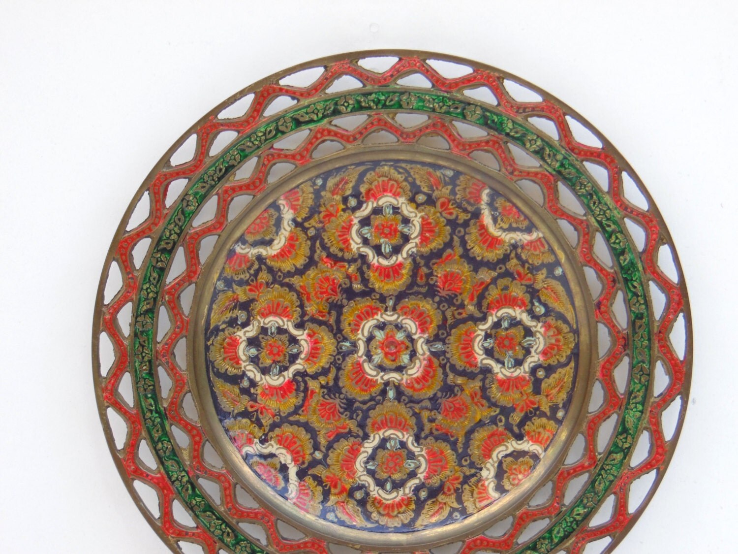 Vintage Enameled Brass Plate Made in India Haute Juice