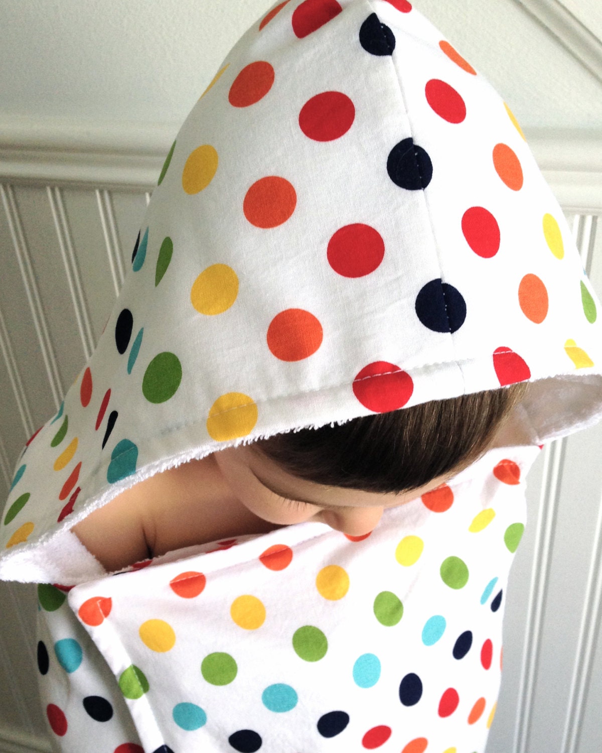 Hooded Towel in Rainbow Dot and White Terry...Child or Toddler