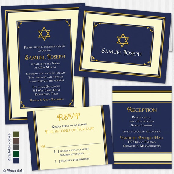 Items similar to Bar Mitzvah Navy Blue Gold Ivory Classic Elegant Bar ...