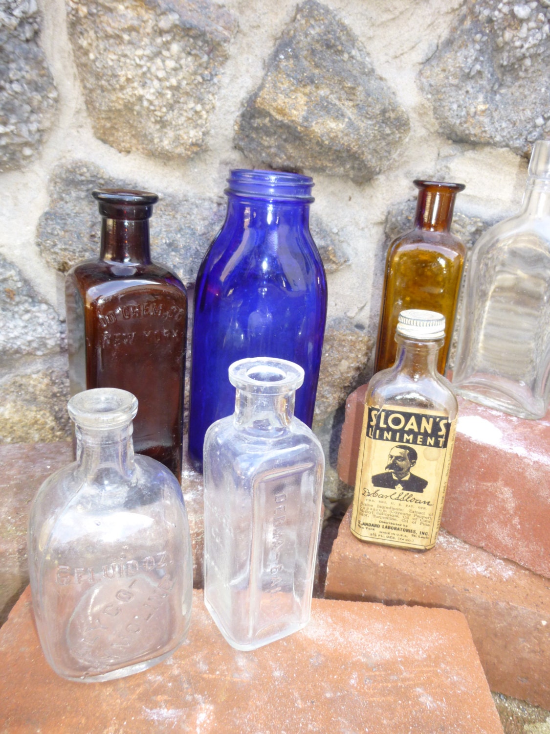 Apothecary medicine glass bottles jars antique lot of 7