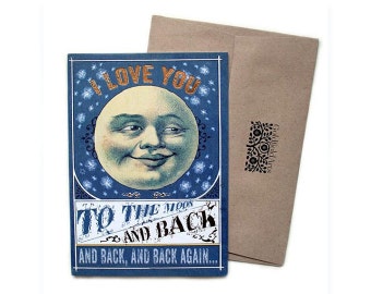 Gold pressed card. I love you to the moon & back, and back, and back again.