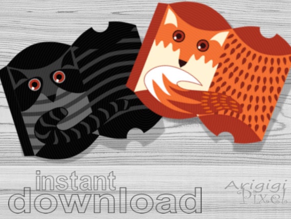 FOX and RACCOON Pillow Box Template, Fox Pillow boxes, Raccoon Candy Boxes, Kids Party Boxes, Animals Pillow Boxes, DIY box download Il_570xn