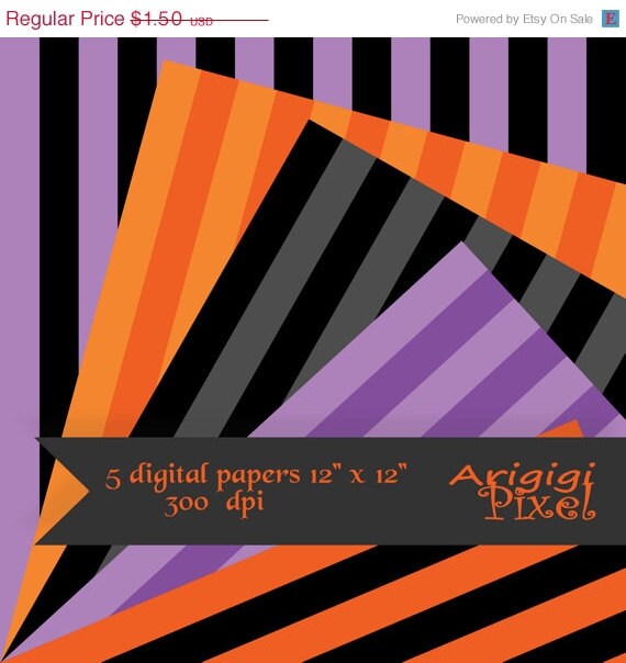 ON SALE 50 % OFF Striped Digital Collage Sheets, Halloween, orange, purple, black, instant download, scrapbooking paper Il_570xn