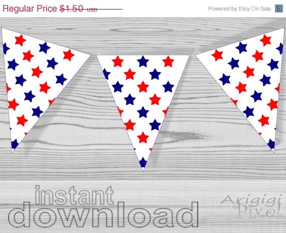 ON SALE 50 % OFF printable bunting banner, red stars, blue stars, patriotic, american holidays, party decoration, Independence Day, July 4th Il_570xn