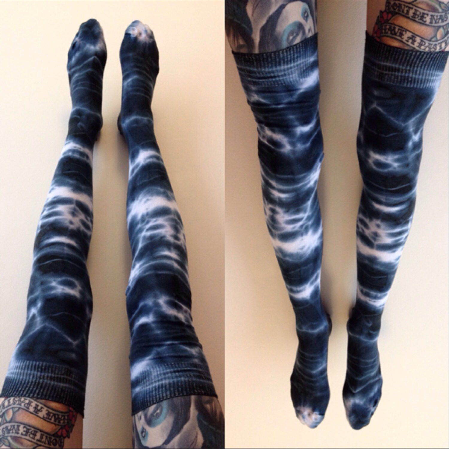Black/Grey and white TyeDye knee high socks size 48