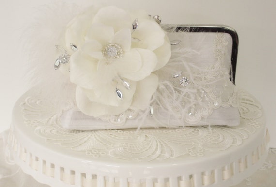 White Bridal Clutch / Vintage Bride / French Country Wedding