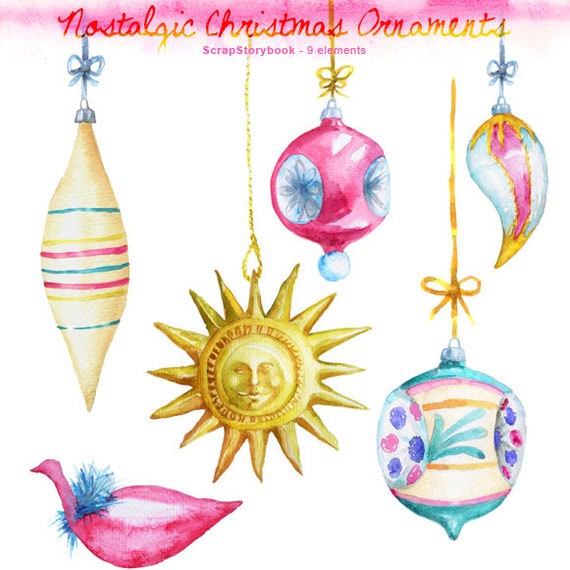 nostalgic christmas ornaments digital printable watercolor nostalgic christmas ornaments digital printable watercolor