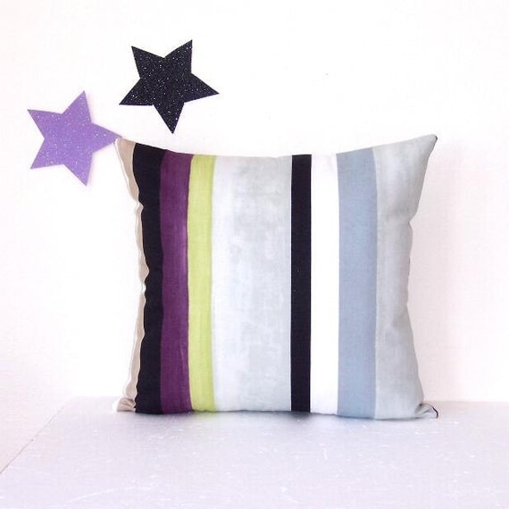 Purple Grey Green Pillow Cover Decorative Striped by PillowStars
