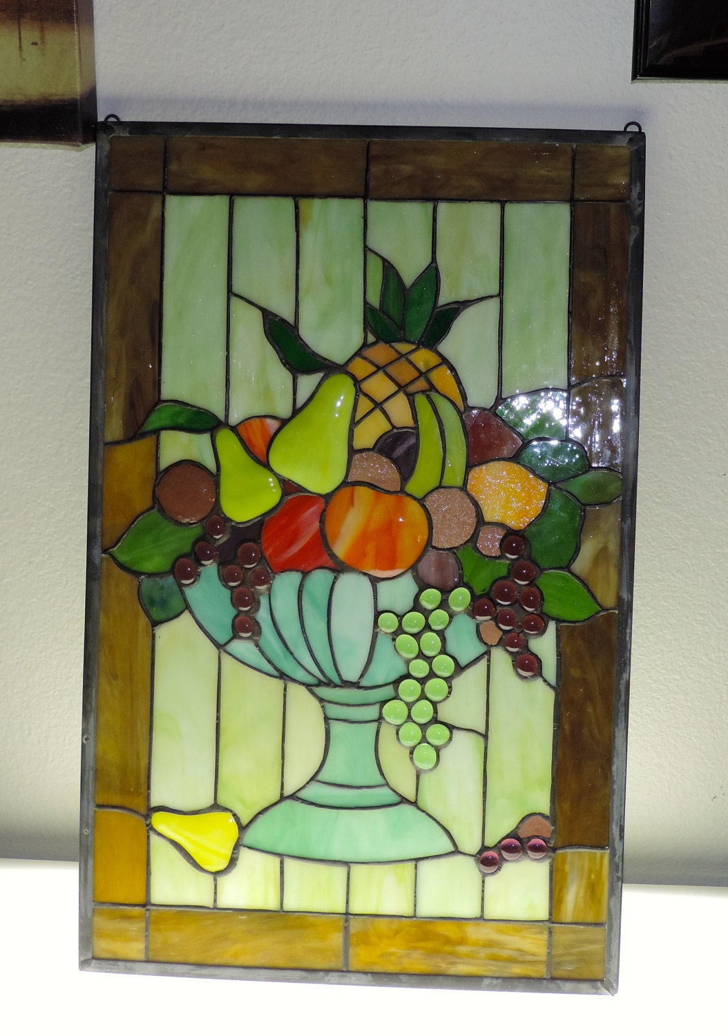 Vintage Stained Glass Panel Beautiful rich colors of three