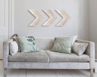 White washed wood wall arrows – Set of 3 wooden arrows – Chevron wall decor – Rustic wall hanging – Reclaimed wood chevron art – Barn wood