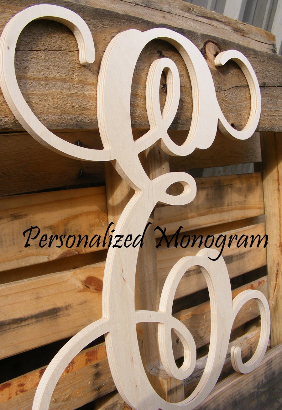 20" Wooden Monogram Single Letter Interlocking Script UNPAINTED