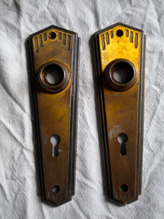 Antique 1940s Art Deco French Door Handle Plates Set of Two