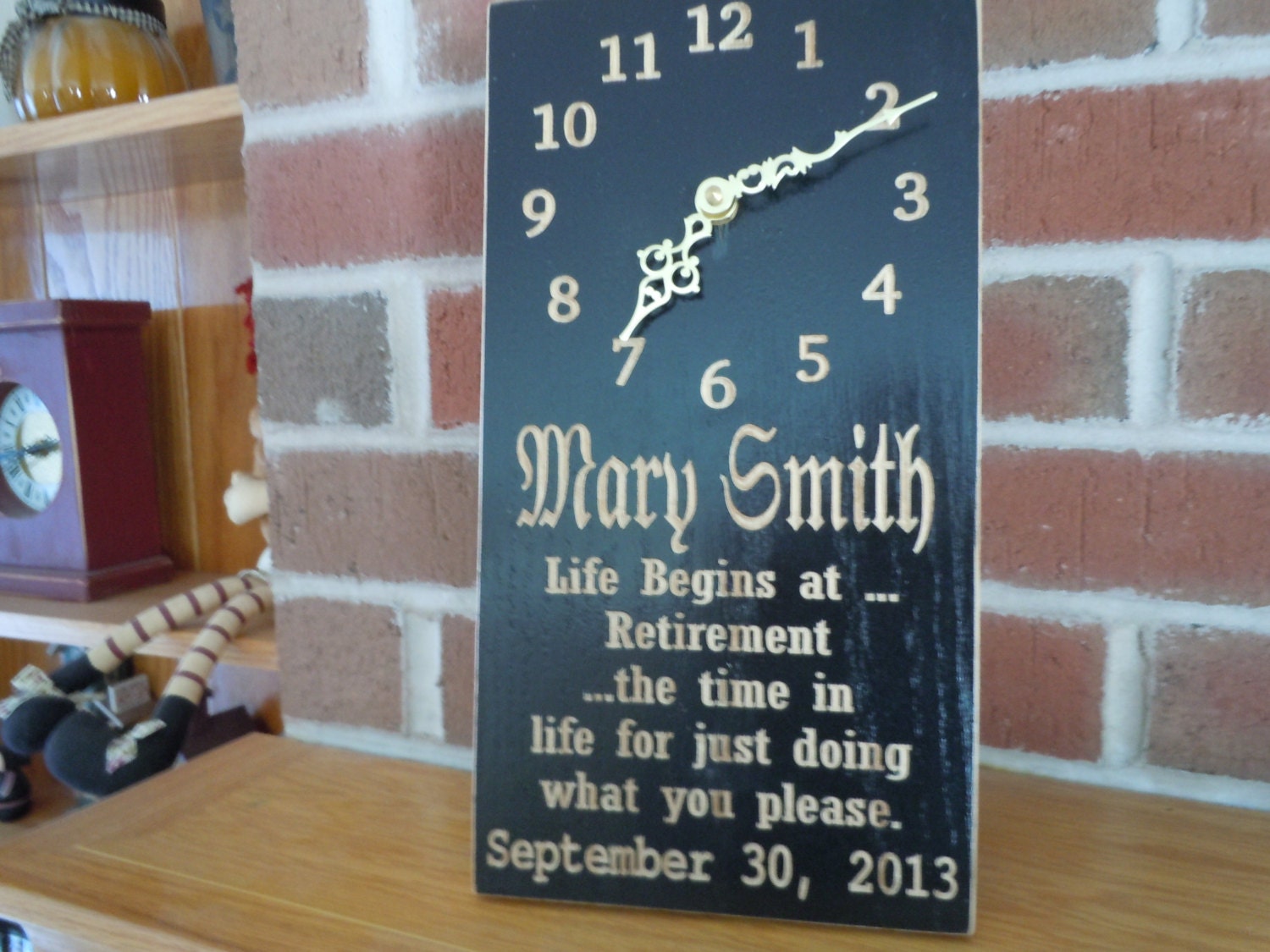 Personalized Retirement Clock Custom Made Carved Wooden Quartz