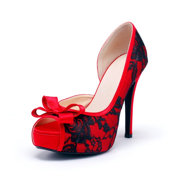 Items similar to Lady Catherine, Rec Wedding Heels, Red Wedding Shoes ...