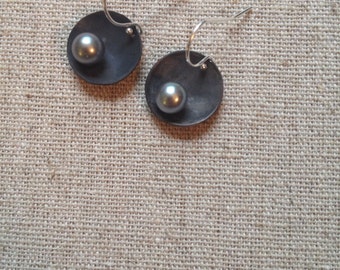 Antiqued Sterling silver pearl earrings
