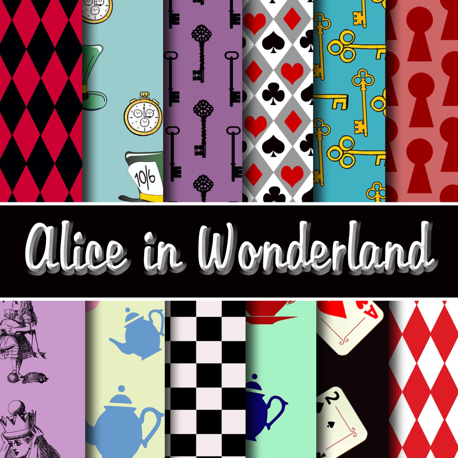 Alice in Wonderland Digital Paper Pack Instant Download
