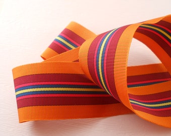 RIBBON: One yard of grosgrain ribbon in bright orange, 1 1/2 inch wide. Yarn dyed, not printed.