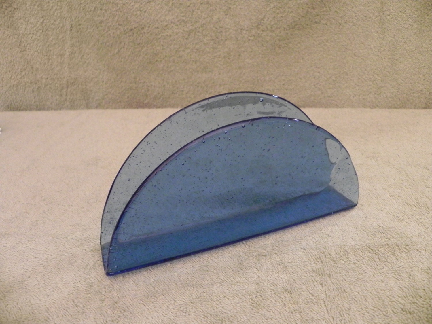 Vintage Blue Glass Napkin Holder Letter Holder or Blue Taco