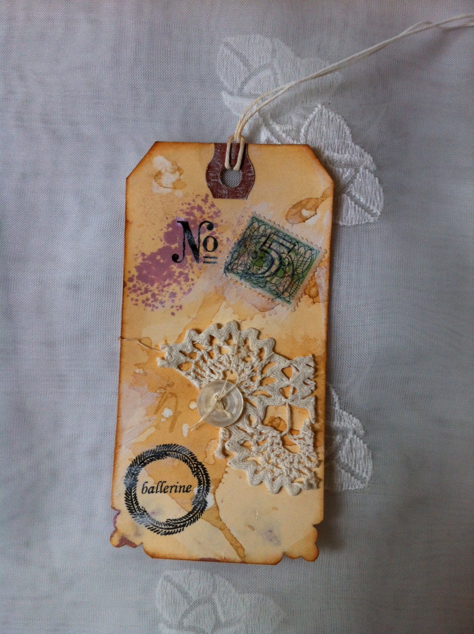 Mixed Media Tags Set of 4 Collage Antique Trim by ParisPluie