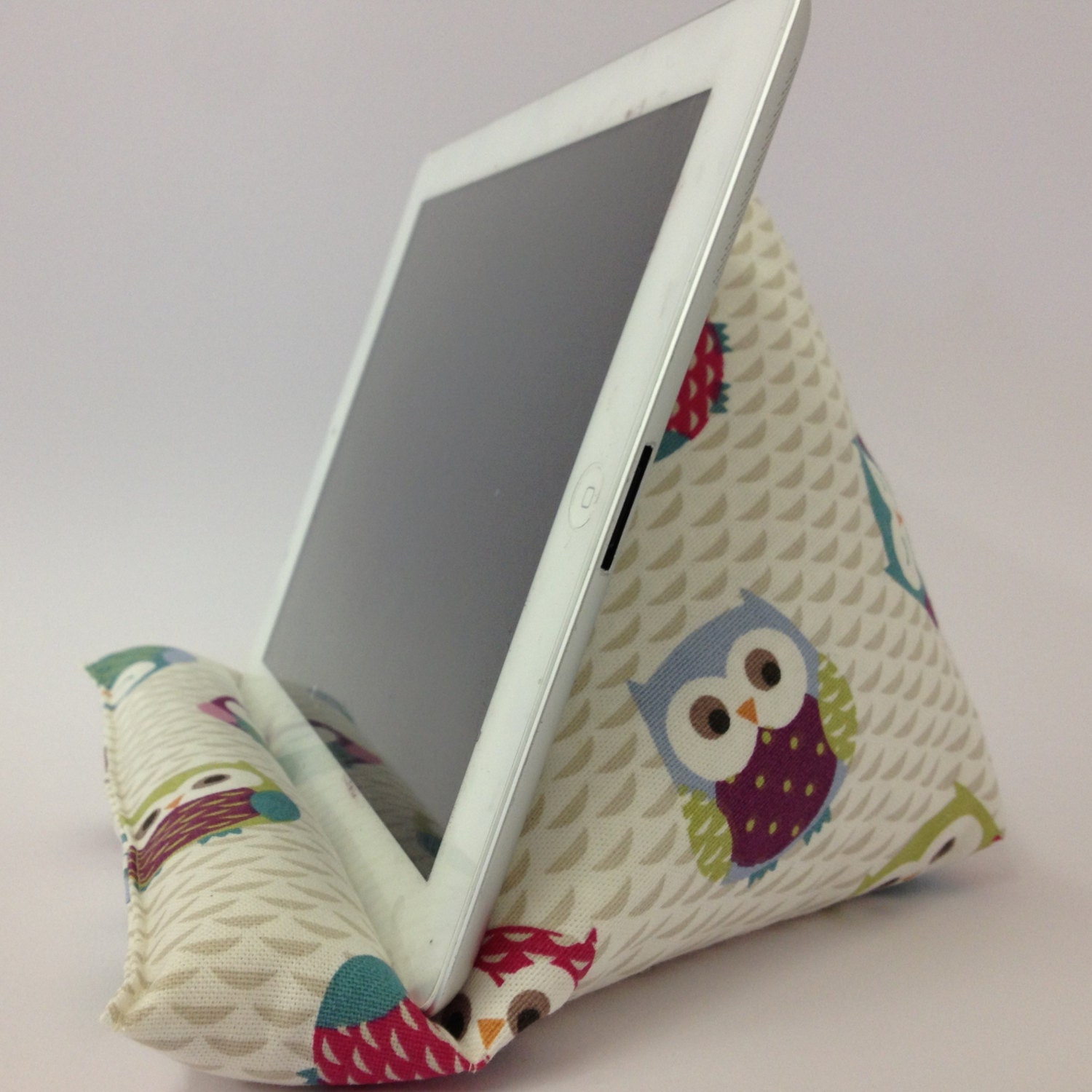 Owl fabric Tablet Cushion / Stand for Ipad Kindle etc handmade