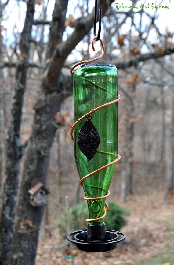 Glass Bottle BirdFeeder by RebeccasBirdGardens on Etsy