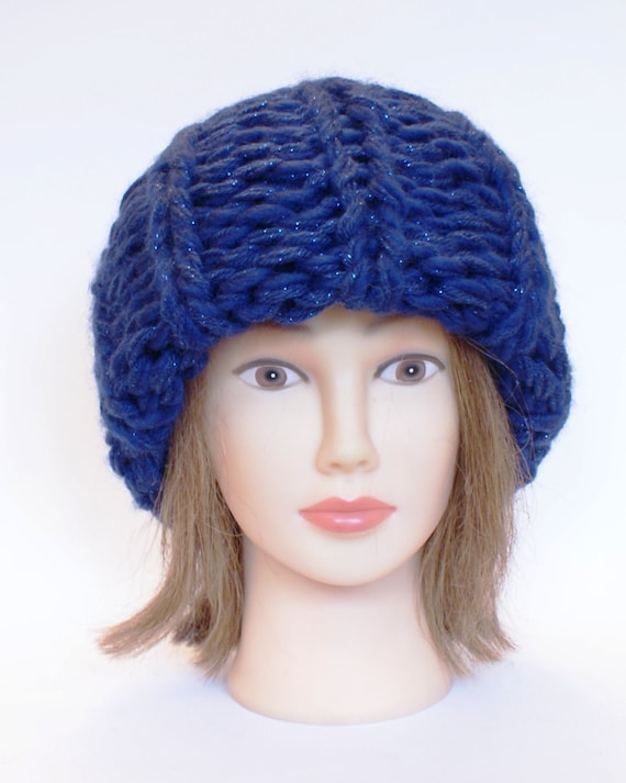 Russian style handknitted navy hat Victoria Beckham by Johannahats
