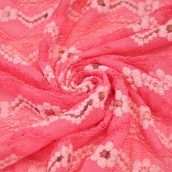 Pink Flower Daze Lace Fabric by the Yard Stretch Chevron Lace