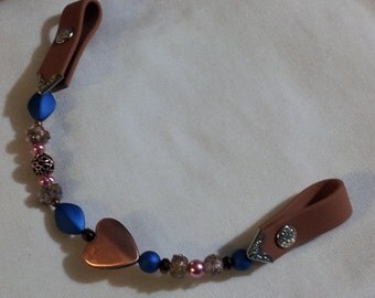 Unique Colors! Beaded, One-Ear Copper, Pink, Blue, Lampwork, Heart, Bling “Browband” for Western Bridle Horse Headstall. Any Color