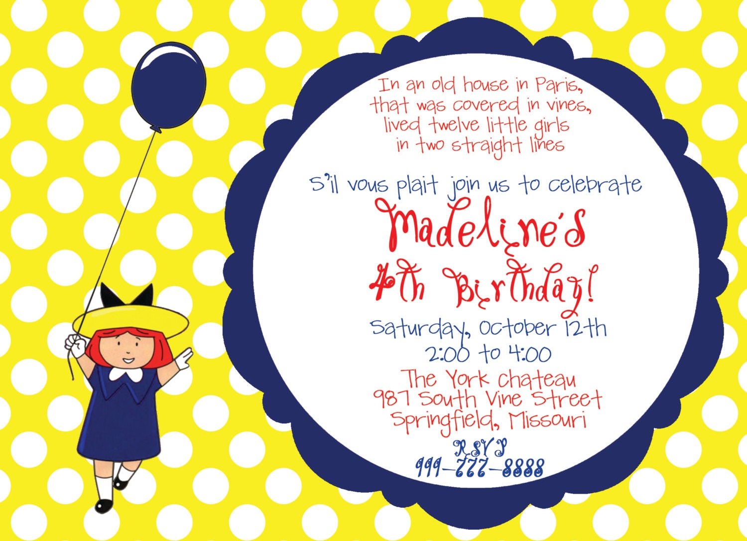 Madeline Birthday Party Invitations 1