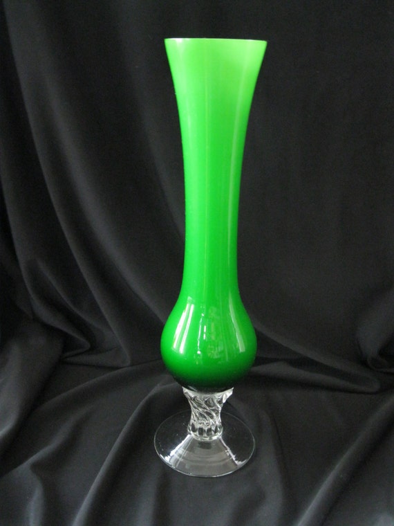 Vintage Jade Green Glass Bud Vase with White Glaze Inside On