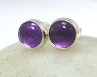 Amethyst Stud Earrings .. Amethyst Earrings 6mm .. Classic Studs .. Amethyst Jewelry .. Handmade .. Silver Studs