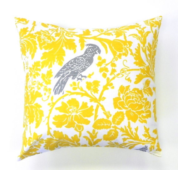 Yellow Grey Bird Pillow cover16x16 14x14 or 12x18