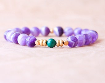 Spiritual Bracelet, Amethyst Mala Bracelet, Yoga Jewelry, Wrist Mala Beads - Healing Energy, Emotional Balance, Spirituality