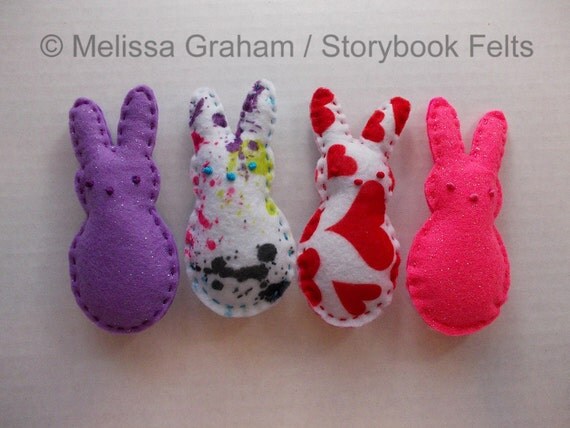 Felt Easter Peep Bunny In Prints Or Solid Colors Set Of 4 Glitter & Print  Or Set Of 5 Solid Colors