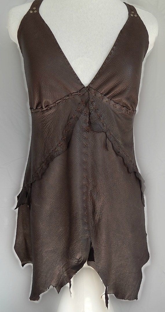 Items similar to Summer Long leather halter top made from Deer hide and ...