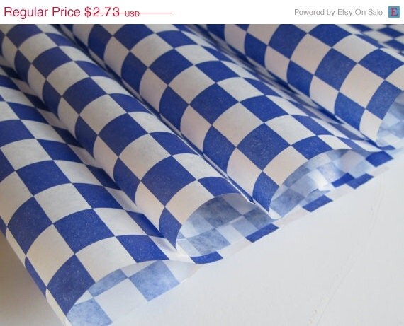 15% off - 25 Sheets of Blue and White Checkered Deli Wrap Wrapping Paper 12" x 12" Il_570xn