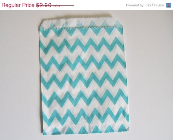 ON SALE - 12 Tiffany Blue CHEVRON Designer Party Favor Bags, Weddings, Birthday, Showers Il_570xn