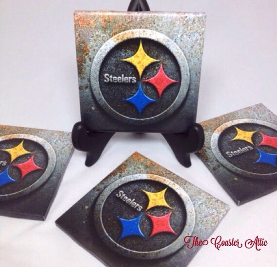 Set of Four Pittsburg Steelers Tile Coasters. by TheCoasterAttic