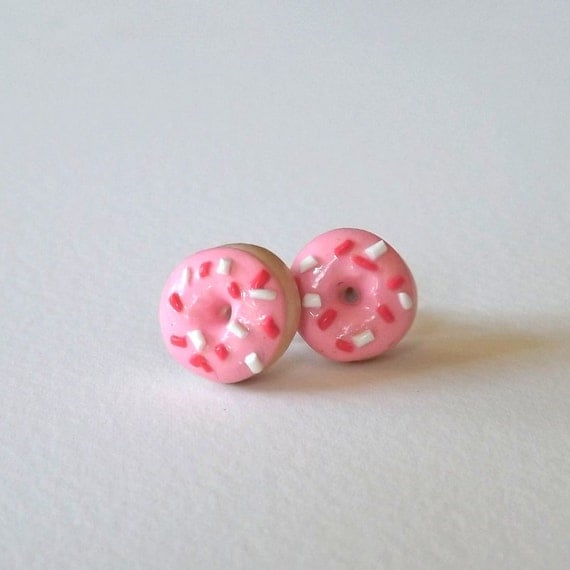 Pink Donut Earrings -  Hypoallergenic Studs - Plastic Posts - Food Earrings - Miniature Food Jewelry - Donut Studs