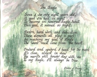 Eagle Scout print in watercolor with calligraphy poem 11 x 14