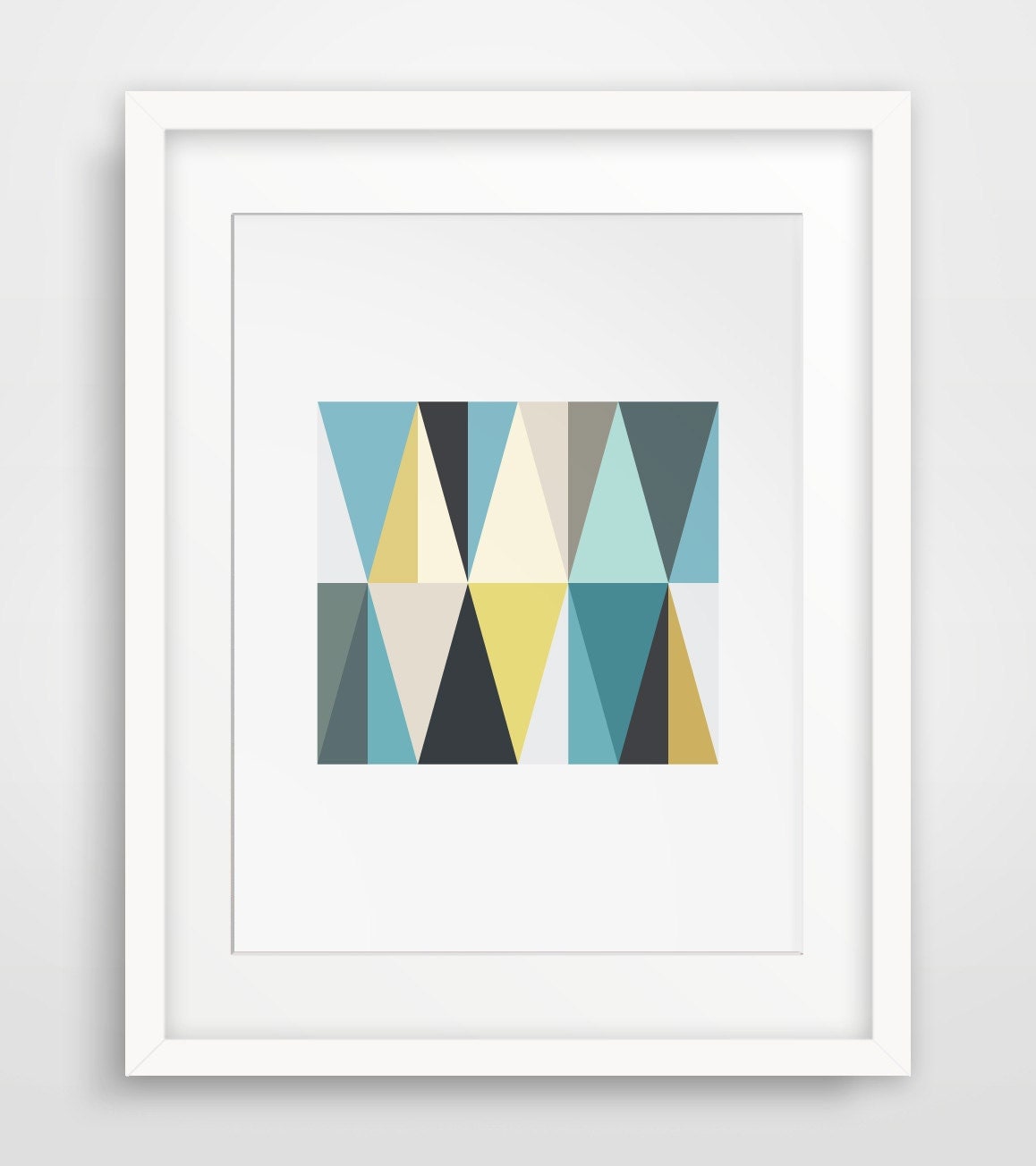 Teal and Mustard Geometric Triangle Wall Art Yellow and Blue