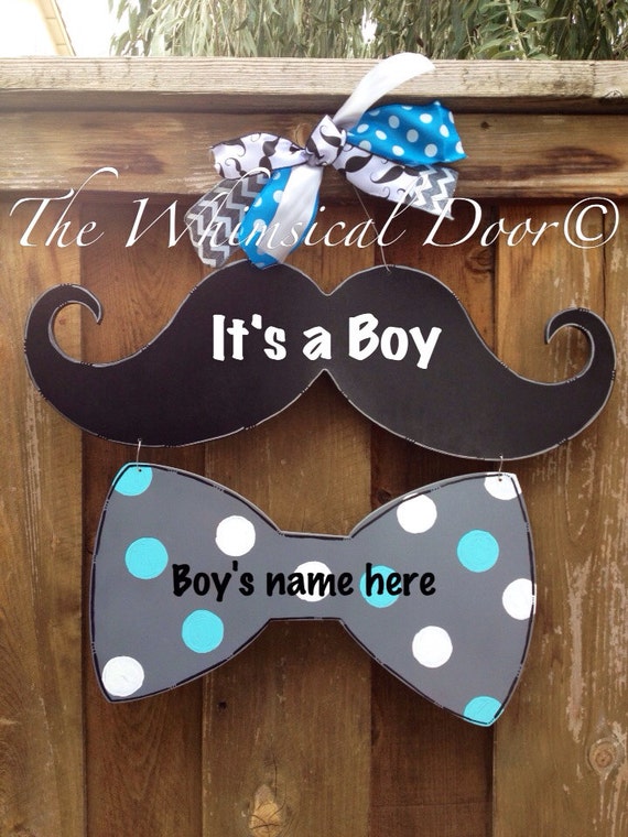 Mustache Baby Boy Door Hanger It's a boy by TheWhimsicalDoor