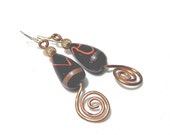 Copper Wire Black Lampwork Earrings