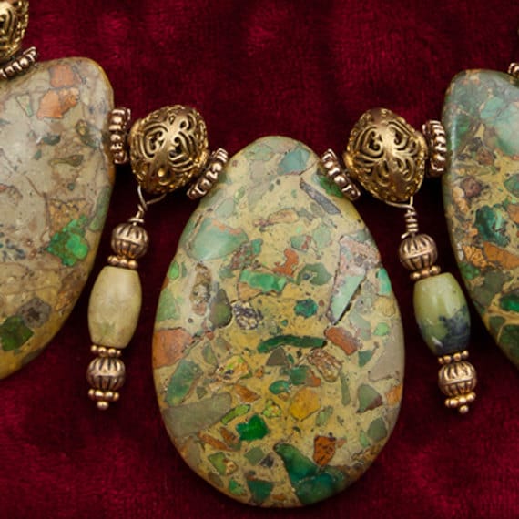 Yellow turquoise necklace of maxiovals hand by GlobalBeadFinds