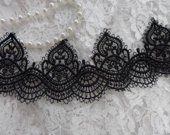 Black Lace Trim Embroidered Floral Lace Tirm Scalloped Lace