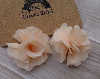 Ivory 3D Chiffon Flowers Applique 2 pcs for Bridal, Weddings, Headbands, Costumes